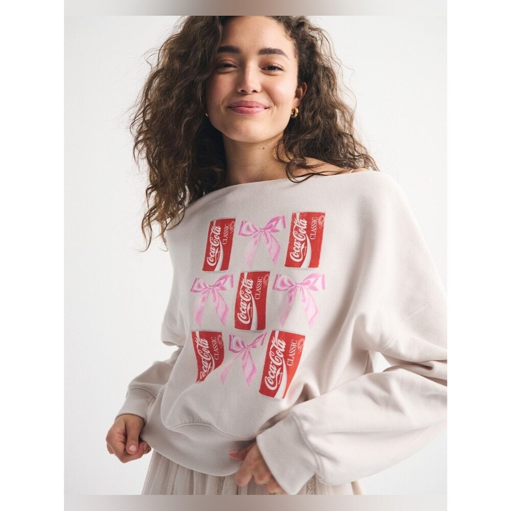 Abercrombie Coca Cola Sunday Slash Off Shoulder Sweatshirt NEW